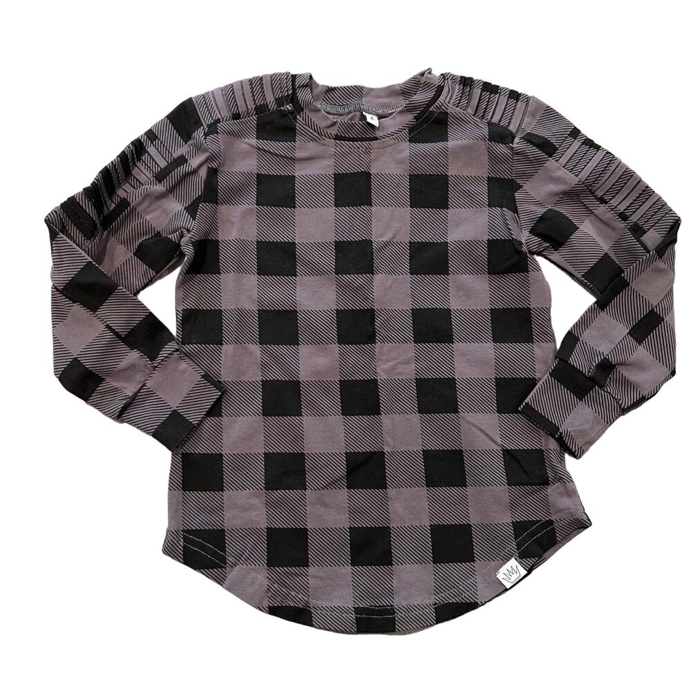 Posh Kiddos Gray Checkered Plaid Long Sleeve Biker Shirt Size 2